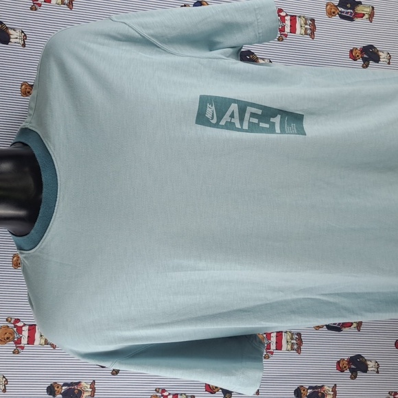 Nike AF-1 swoosh spellout logo graphix blue gray baggy ringer LG casual t-shirt - Picture 1 of 8